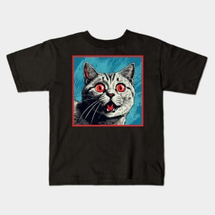 Shocked Cat Cartoon Vintage Cartoon Cat Crazy Kids T-Shirt